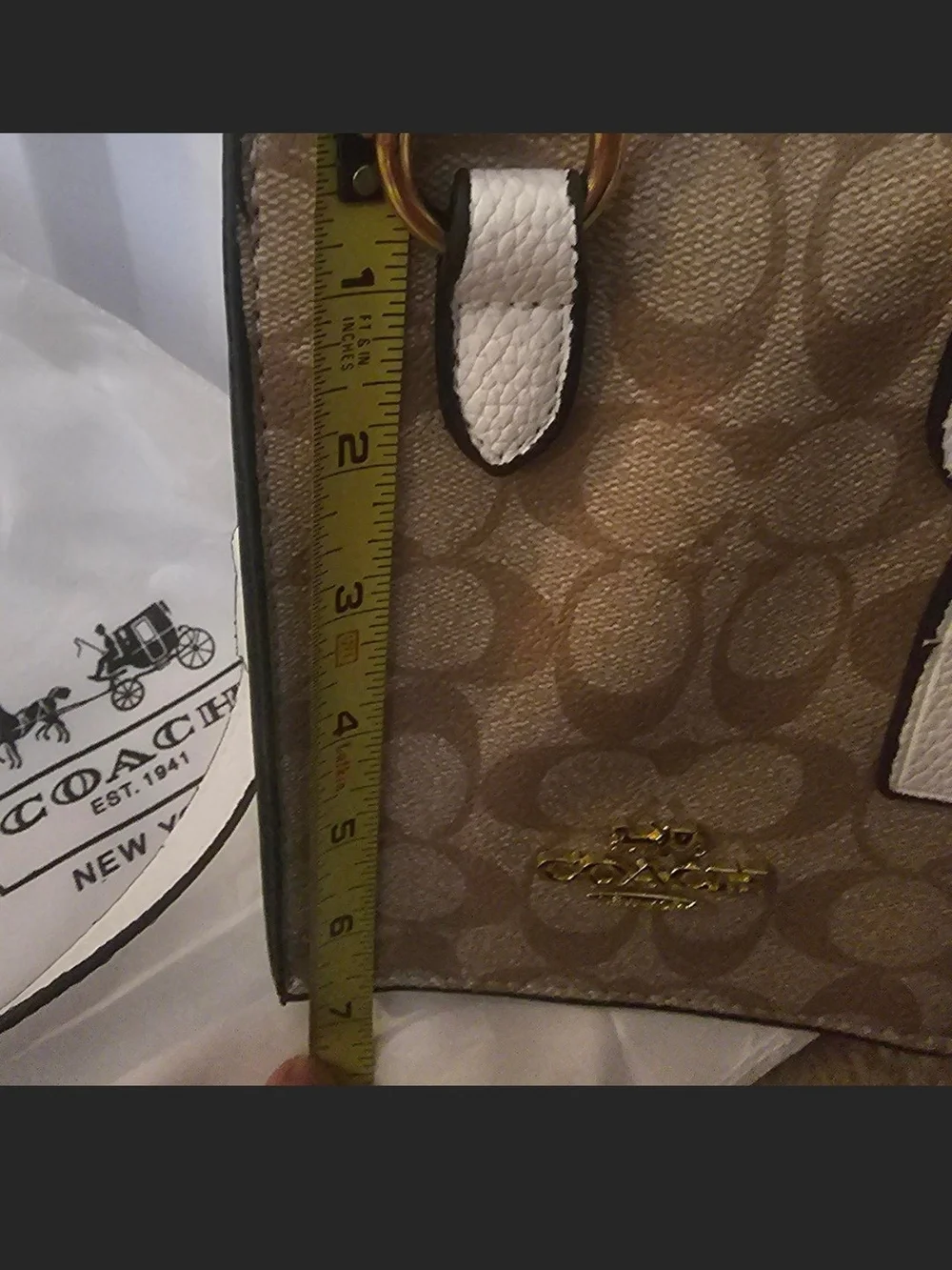 Coach Mini Signature Tote in Khaki with White Trim